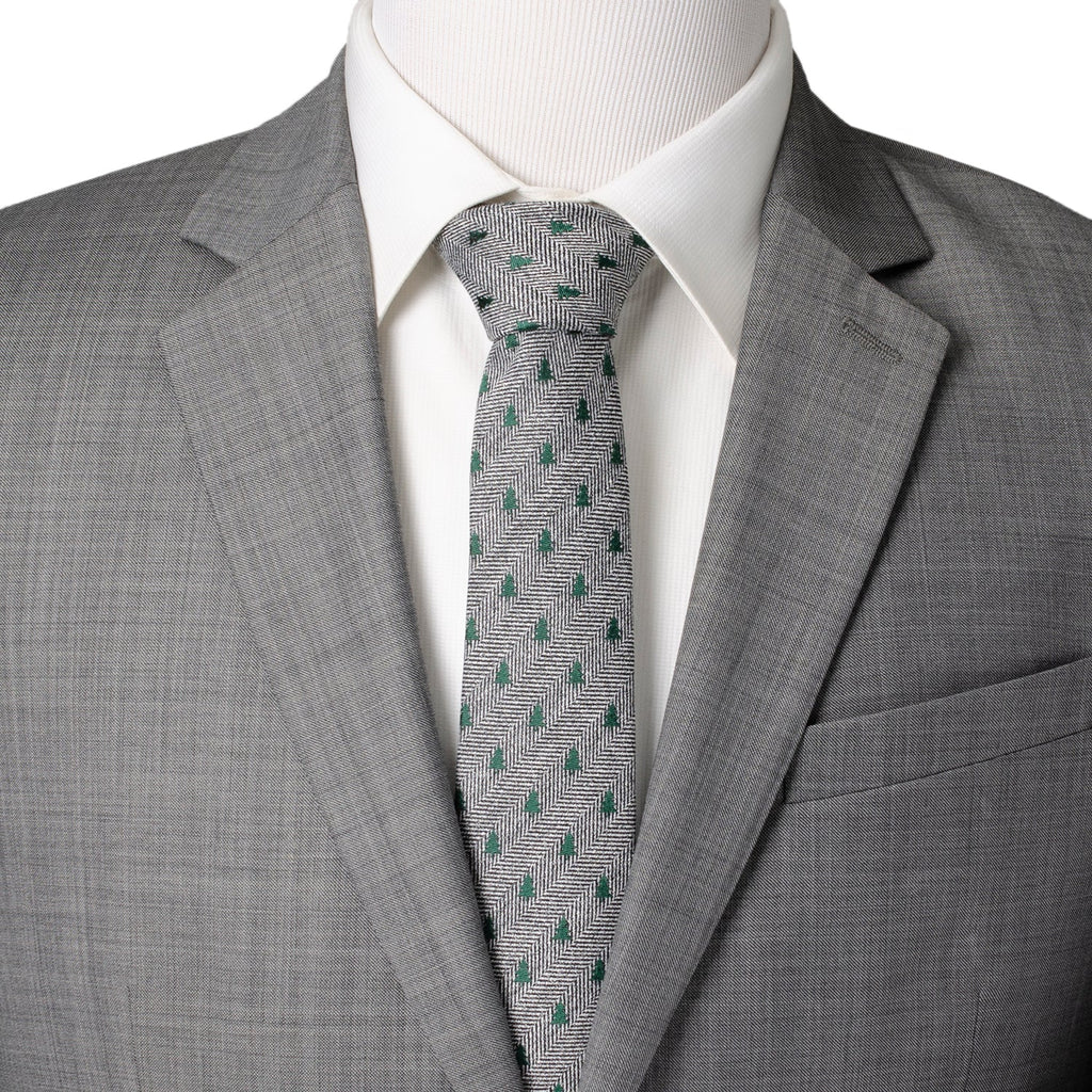 Holiday Tree Print Gray Herringbone Tie and Tie Bar Gift Set - Image 6