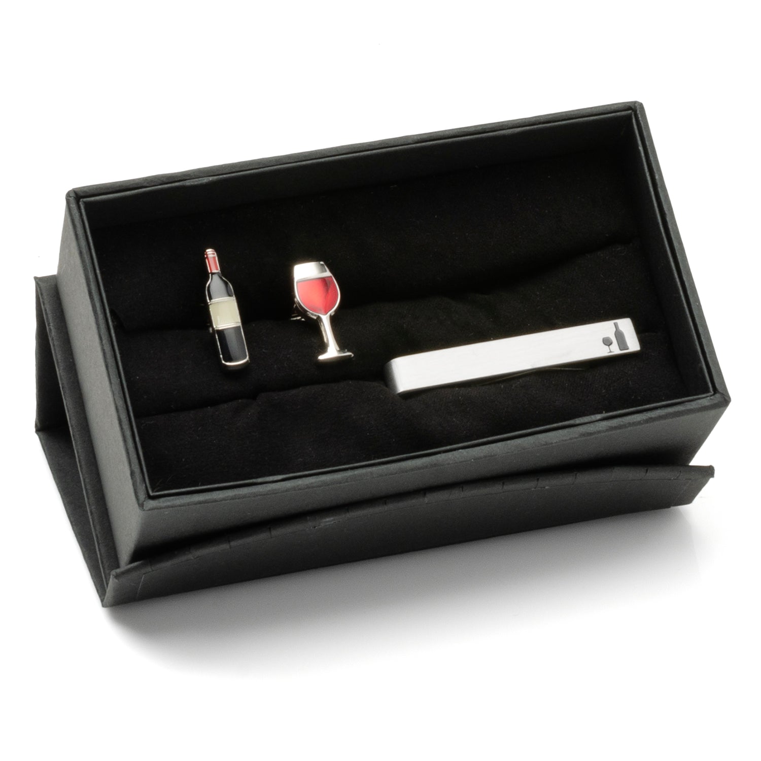 Wine Lover Cufflinks and Tie Bar Gift Set in Antique Silver - Image 2