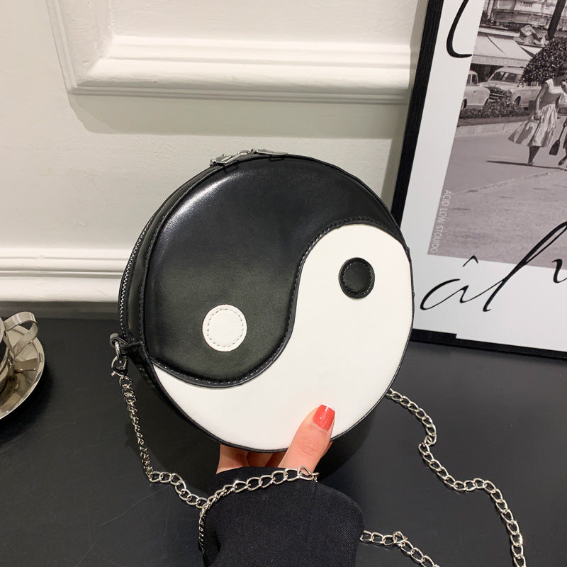 Black and White Yin Yang Round Crossbody Messenger Bag - Image 6