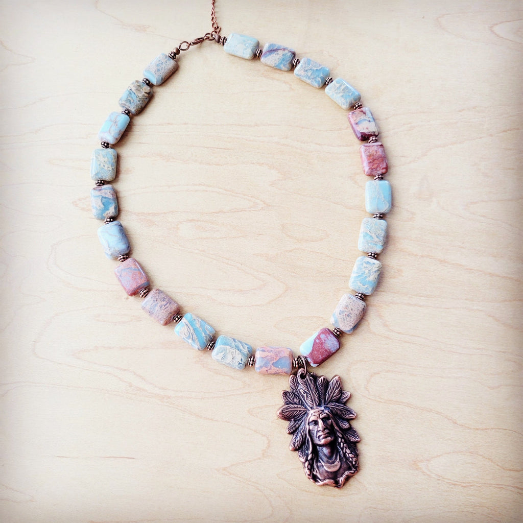 Aqua Terra Collar Necklace with Copper Indian Pendant