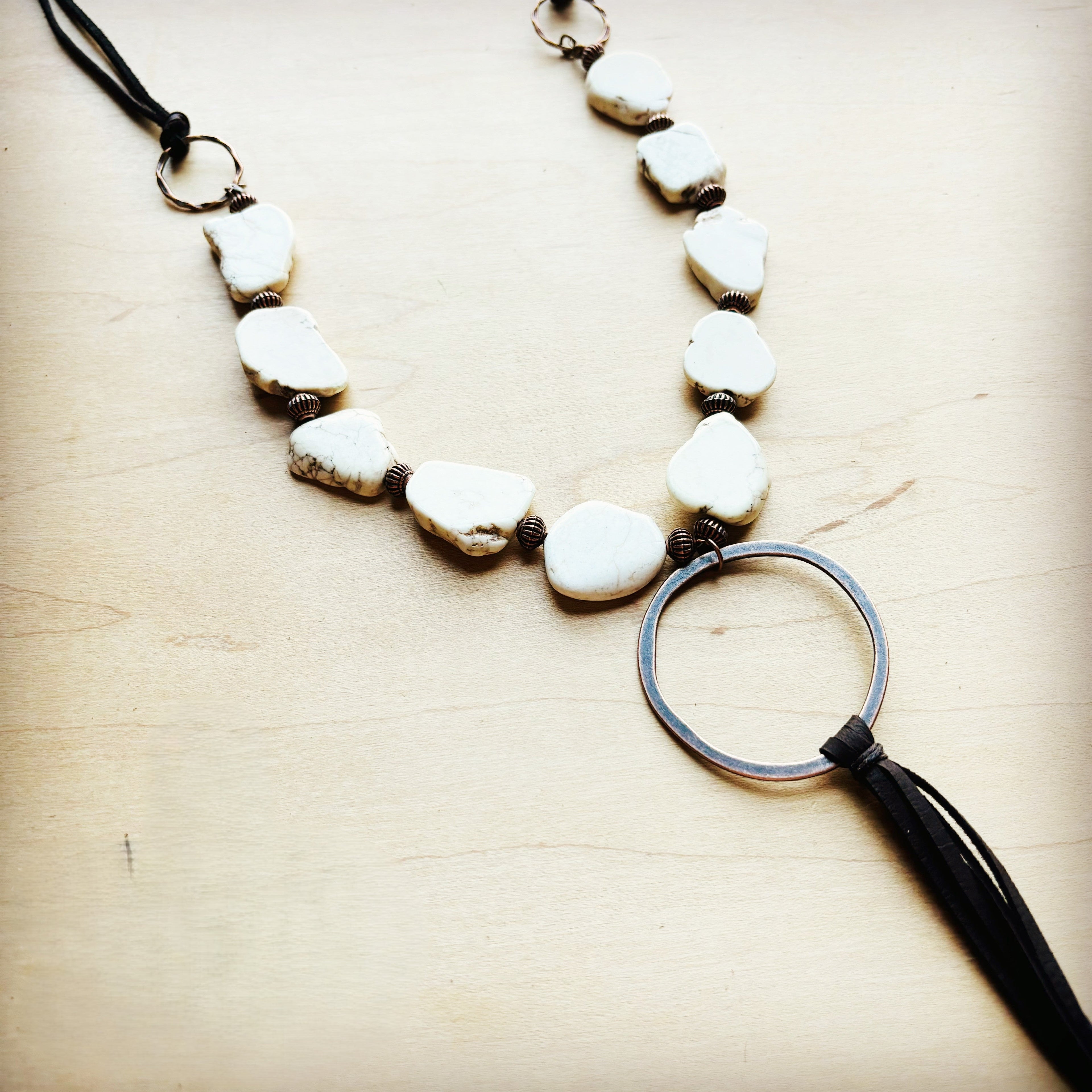 White Turquoise Chunky Necklace Leather Tassel