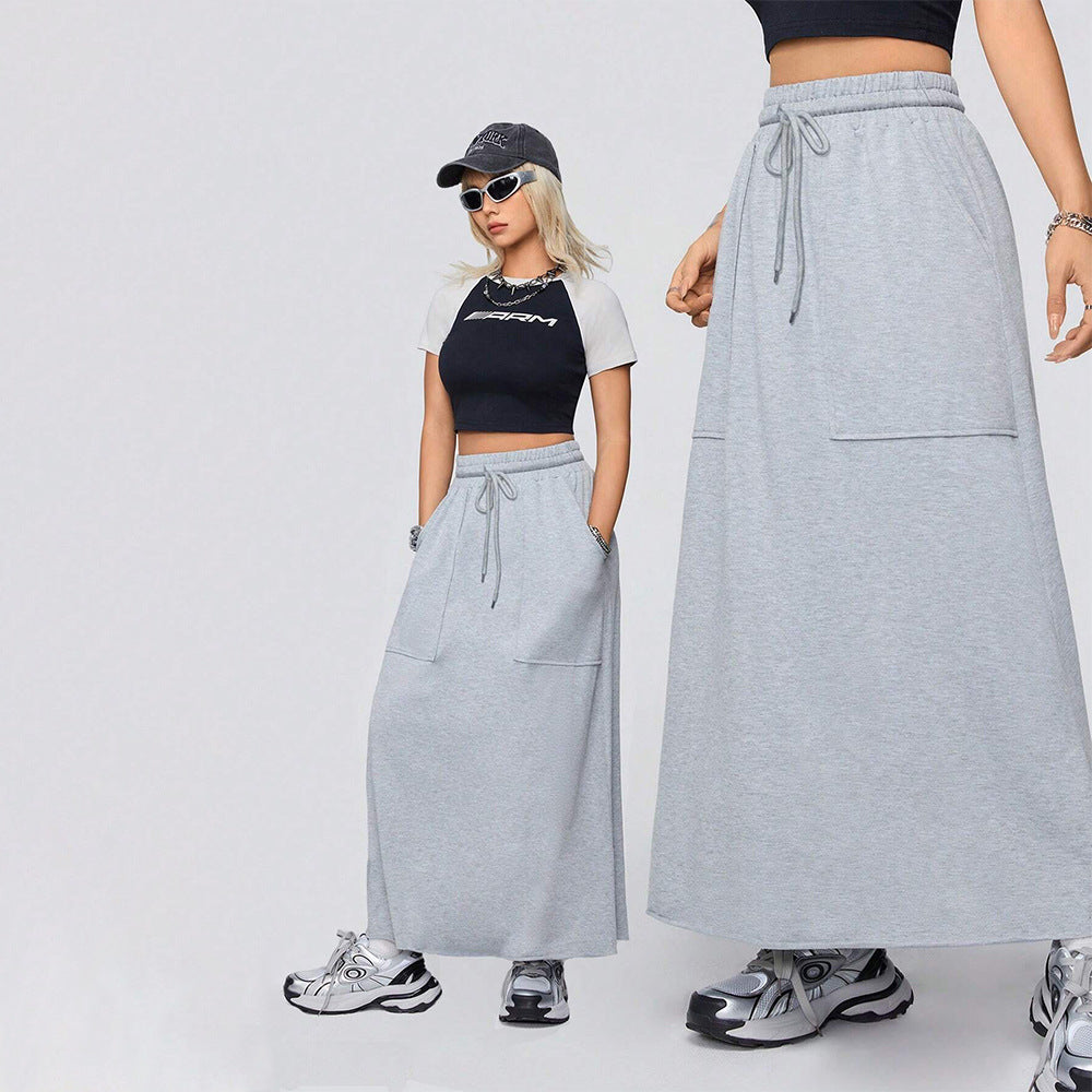 Women's Classic Grey Harajuku Casual Loose Maxi Skirt - Image 2