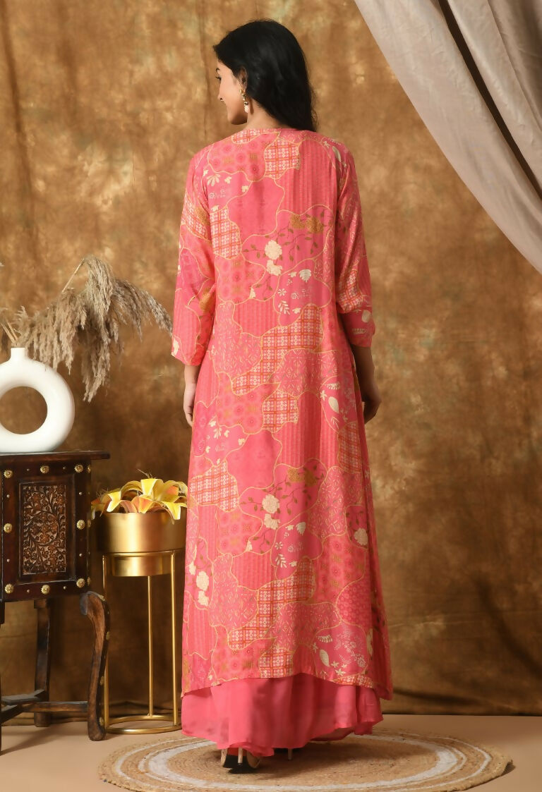 Pink Maslin Kurta Set with Chinnon Bottom and Organza Dupatta