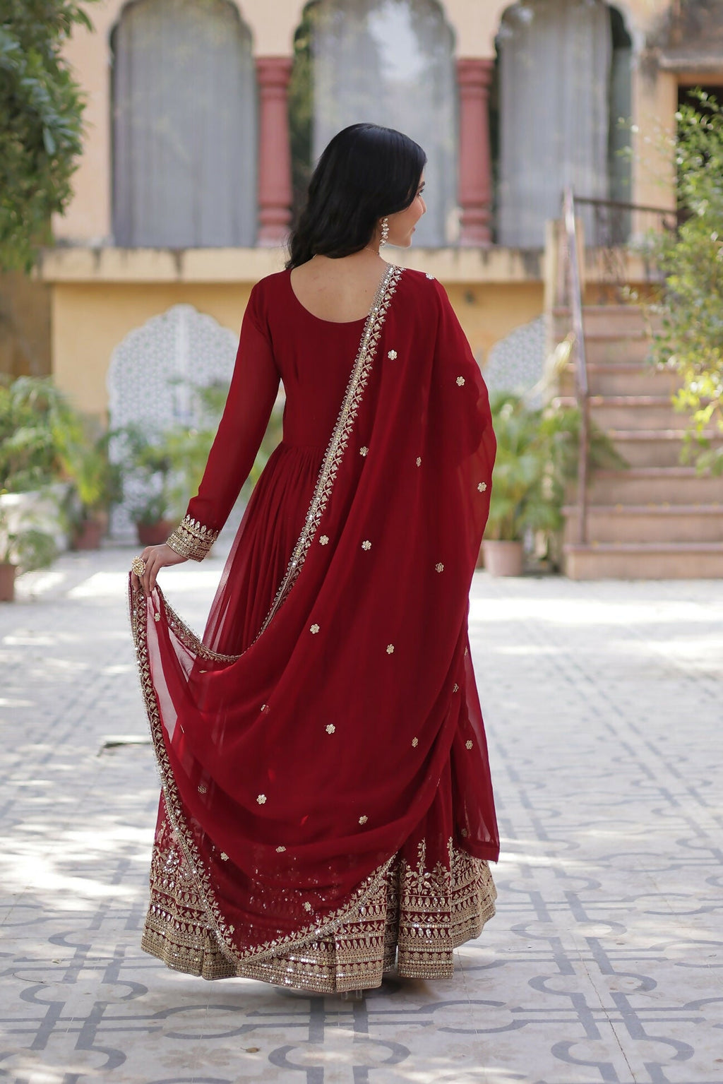 Maroon Georgette Kurta Set with Stunning Sequence Embroidery