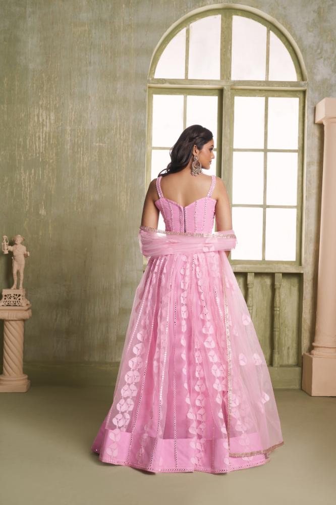 Pink Butterfly Net Wedding Lehenga Choli with Sequence Embroidery