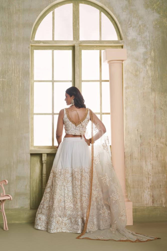 White Butterfly Net Wedding Lehenga Choli with Sequence Embroidery