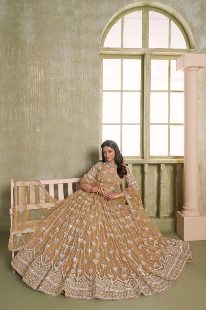 Chiku Butterfly Net Wedding Lehenga Choli with Sequence Embroidery