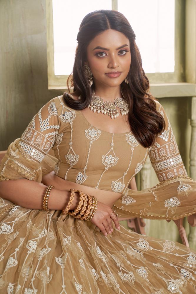 Chiku Butterfly Net Wedding Lehenga Choli with Sequence Embroidery