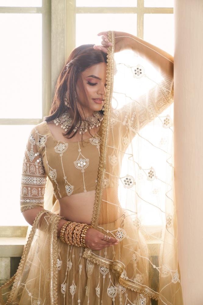 Chiku Butterfly Net Wedding Lehenga Choli with Sequence Embroidery