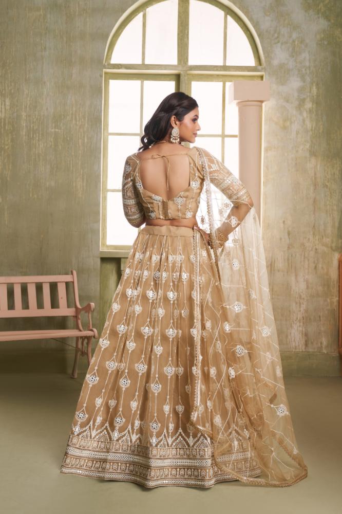 Chiku Butterfly Net Wedding Lehenga Choli with Sequence Embroidery