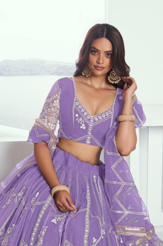 Lavender Butterfly Net Lehenga Choli with Sequence Embroidery