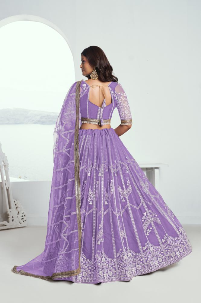 Lavender Butterfly Net Lehenga Choli with Sequence Embroidery