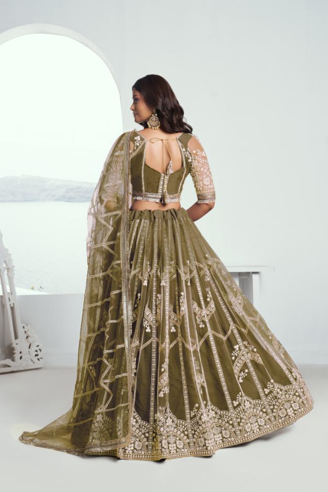 Mehandi Green Butterfly Net Lehenga Choli with Sequence Work