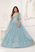 Sky blue butterfly net lehenga choli with embroidery and sequence work