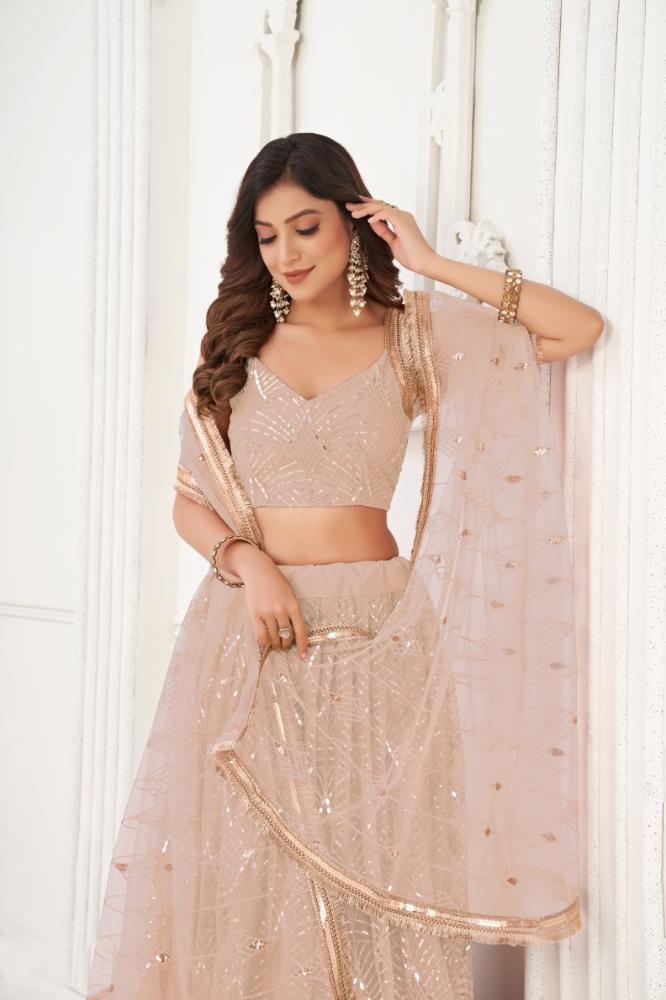 Peach Butterfly Net Lehenga Choli with Sequin Embroidery