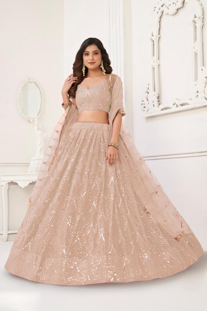 Peach Butterfly Net Lehenga Choli with Sequin Embroidery
