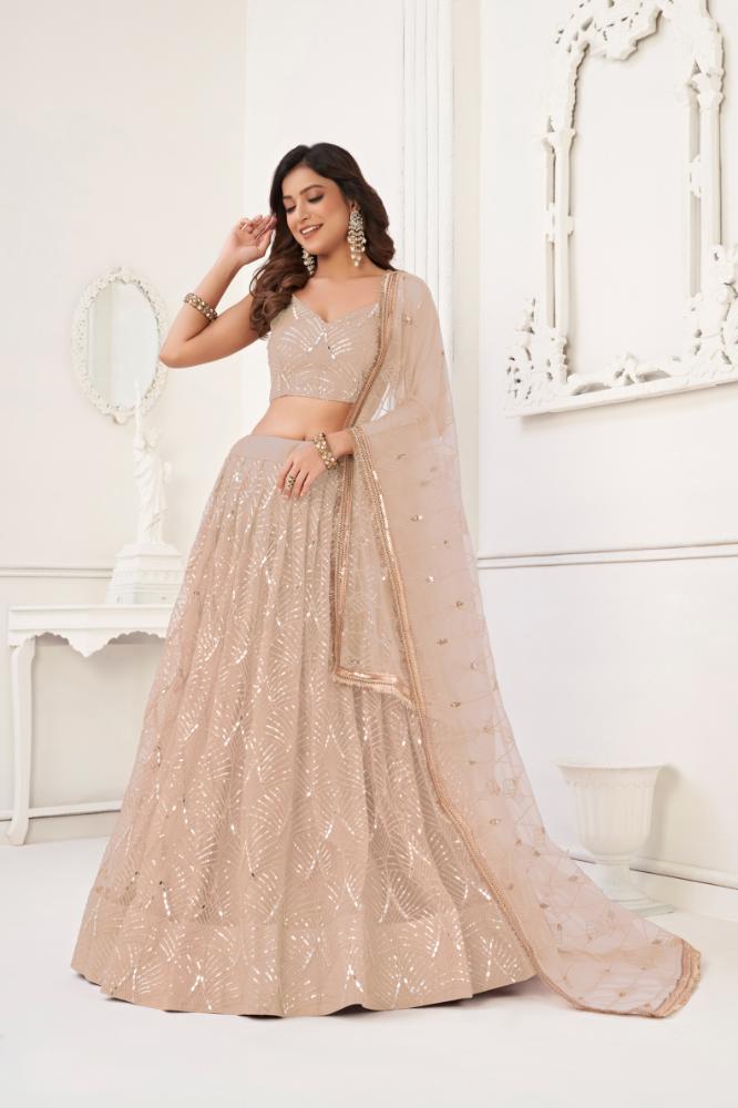 Peach Butterfly Net Lehenga Choli with Sequin Embroidery