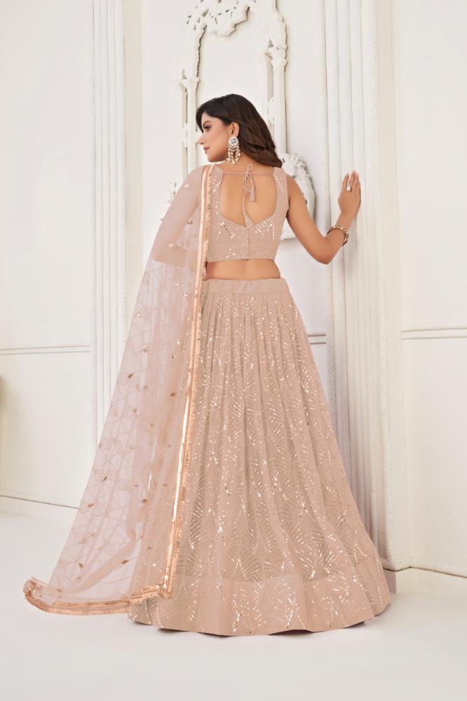 Peach Butterfly Net Lehenga Choli with Sequin Embroidery