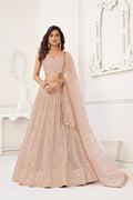 Peach butterfly net lehenga choli with detailed sequin and thread embroidery