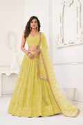 Lemon yellow butterfly net lehenga choli with thread and sequence embroidery