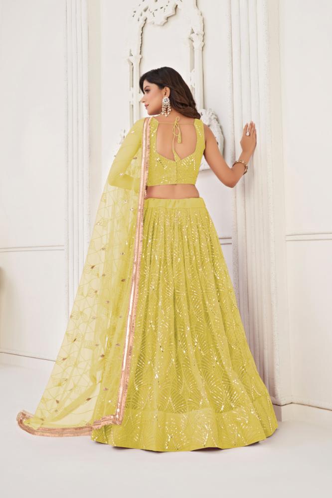 Lemon Yellow Butterfly Net Lehenga Choli with Sequence Work
