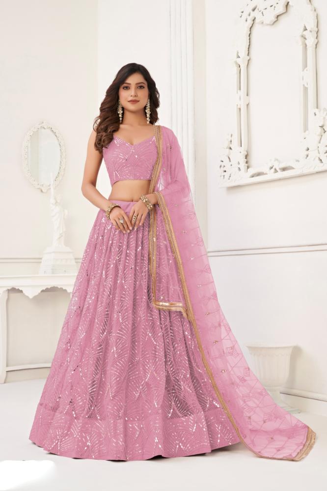 Dusty Pink Butterfly Net Lehenga Choli with Sequence Embroidery