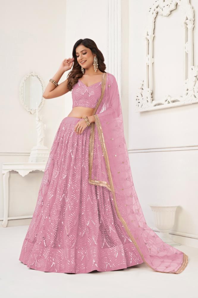 Dusty Pink Butterfly Net Lehenga Choli with Sequence Embroidery