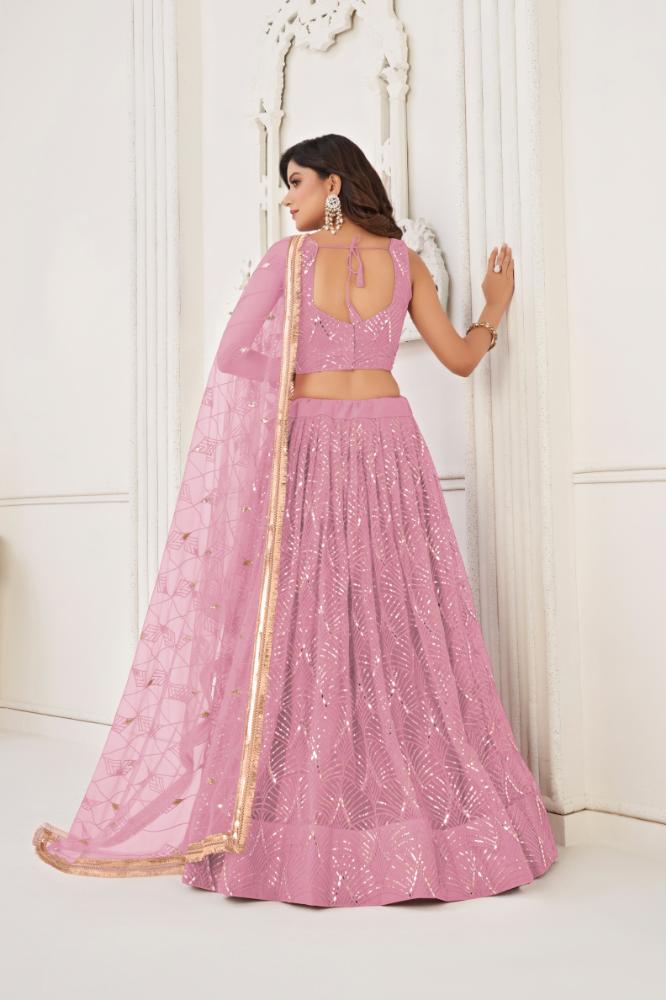 Dusty Pink Butterfly Net Lehenga Choli with Sequence Embroidery
