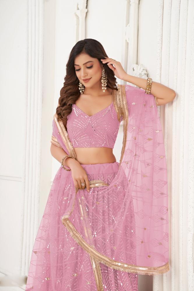 Dusty Pink Butterfly Net Lehenga Choli with Sequence Embroidery