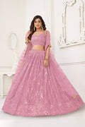 Dusty pink butterfly net lehenga choli with intricate sequence and thread embroidery