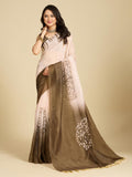 Multi-colored Chanderi cotton silk printed saree with brown blouse