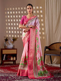 Pink soft lichi silk printed saree with a premium finish