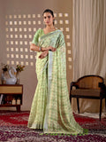 Aastha Fashion Pista soft linen cotton printed saree with matching blouse piece
