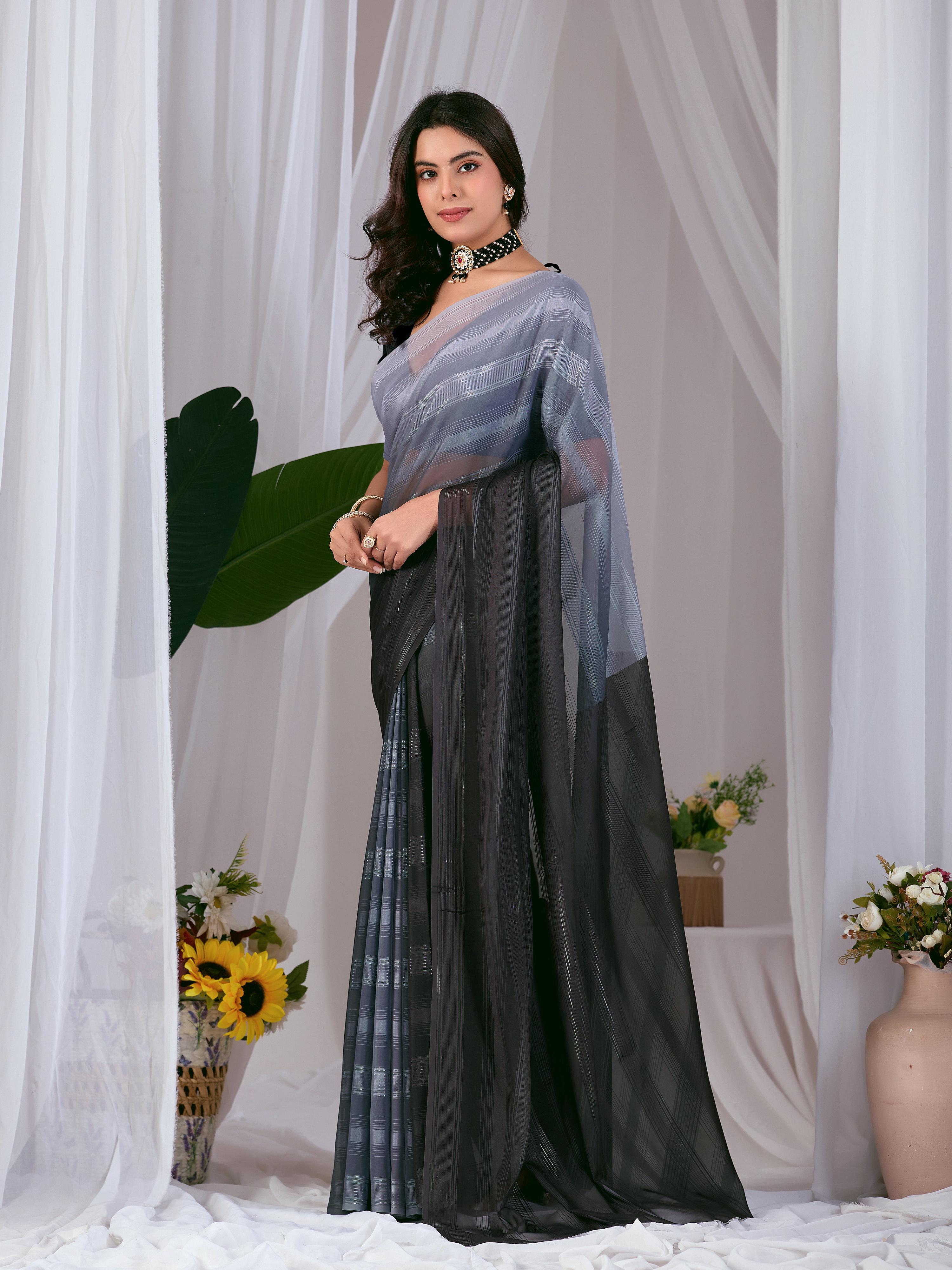 Multi-Color Monsoon Printed Saree with Black Blouse