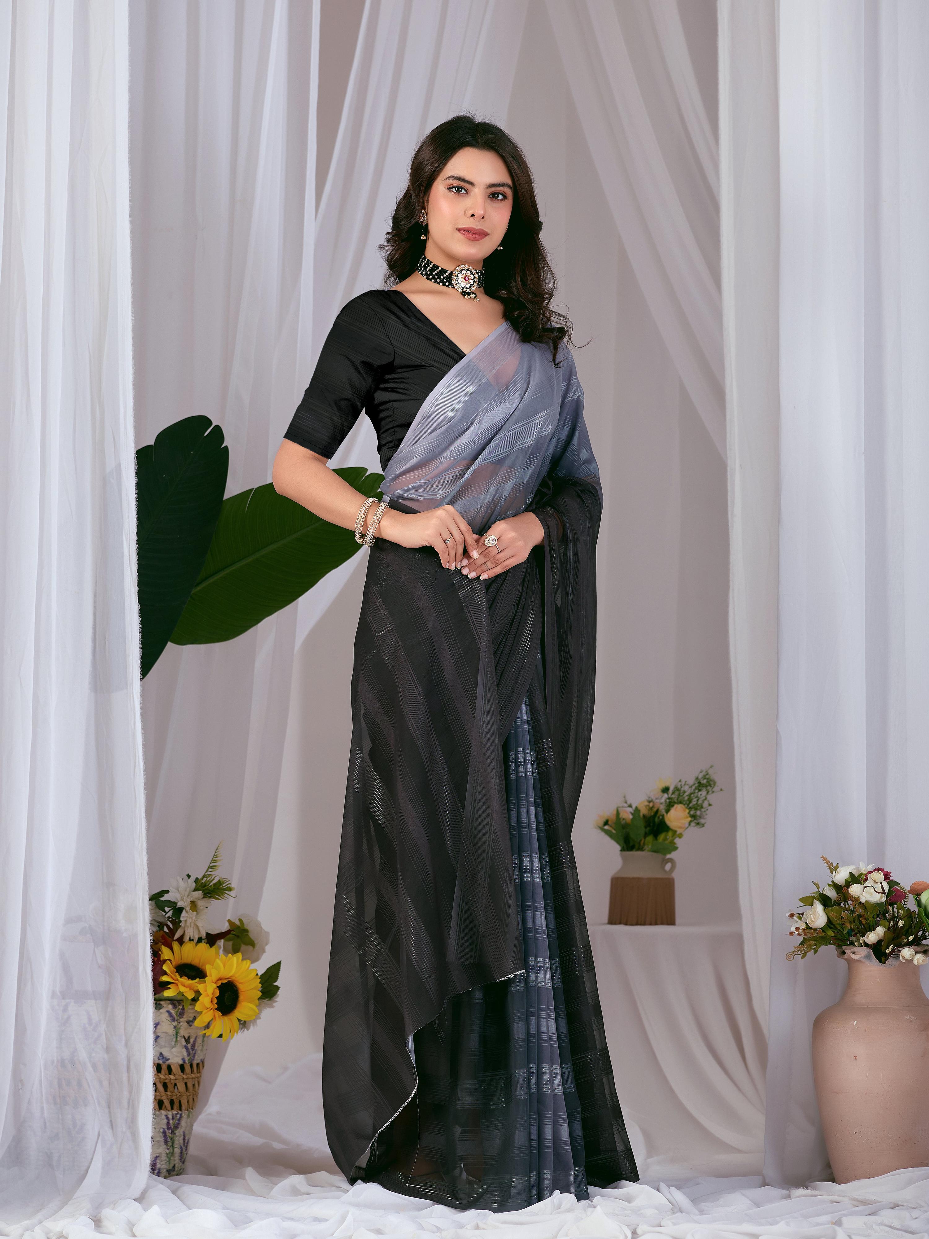 Multi-Color Monsoon Printed Saree with Black Blouse
