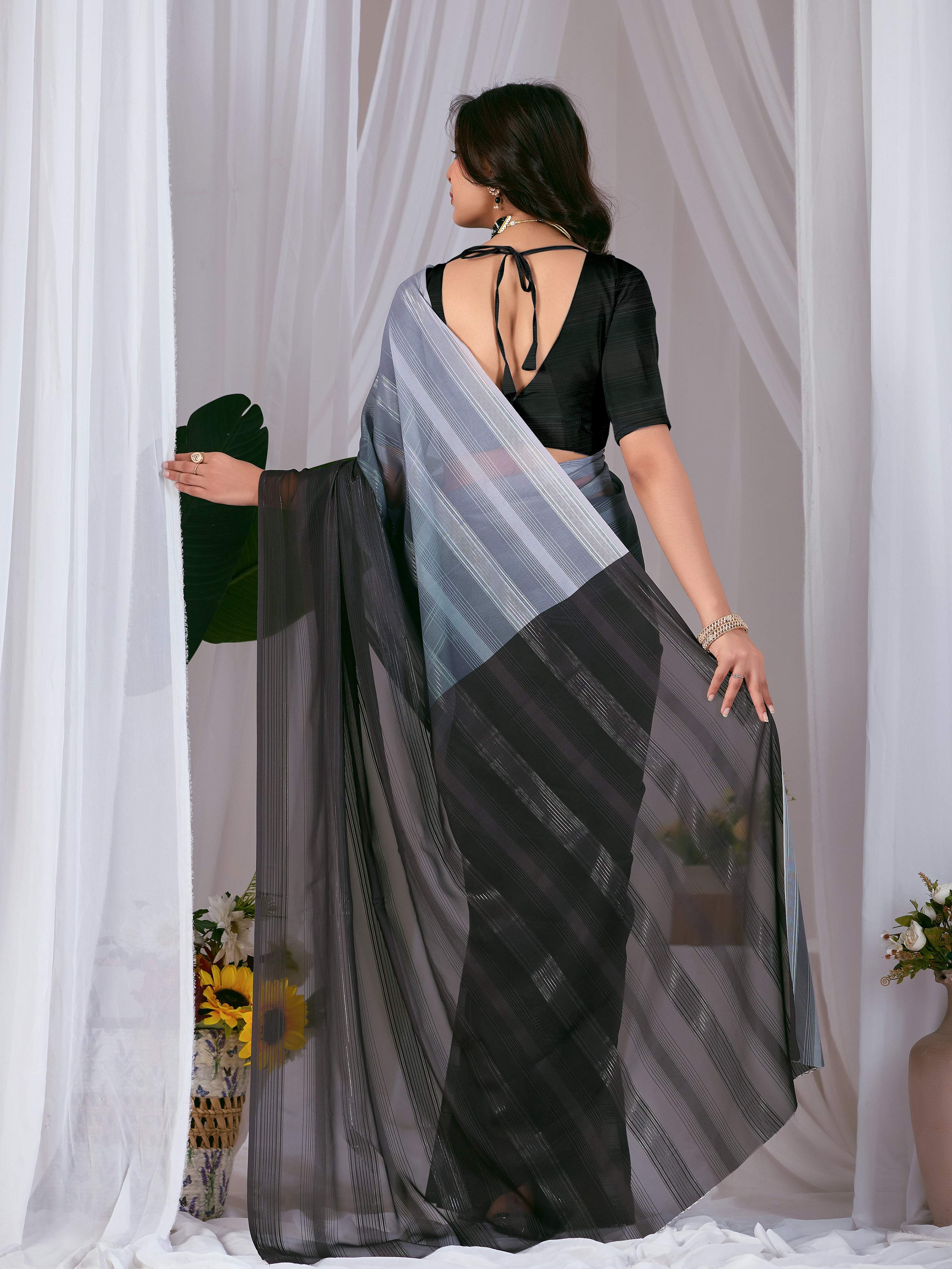 Multi-Color Monsoon Printed Saree with Black Blouse