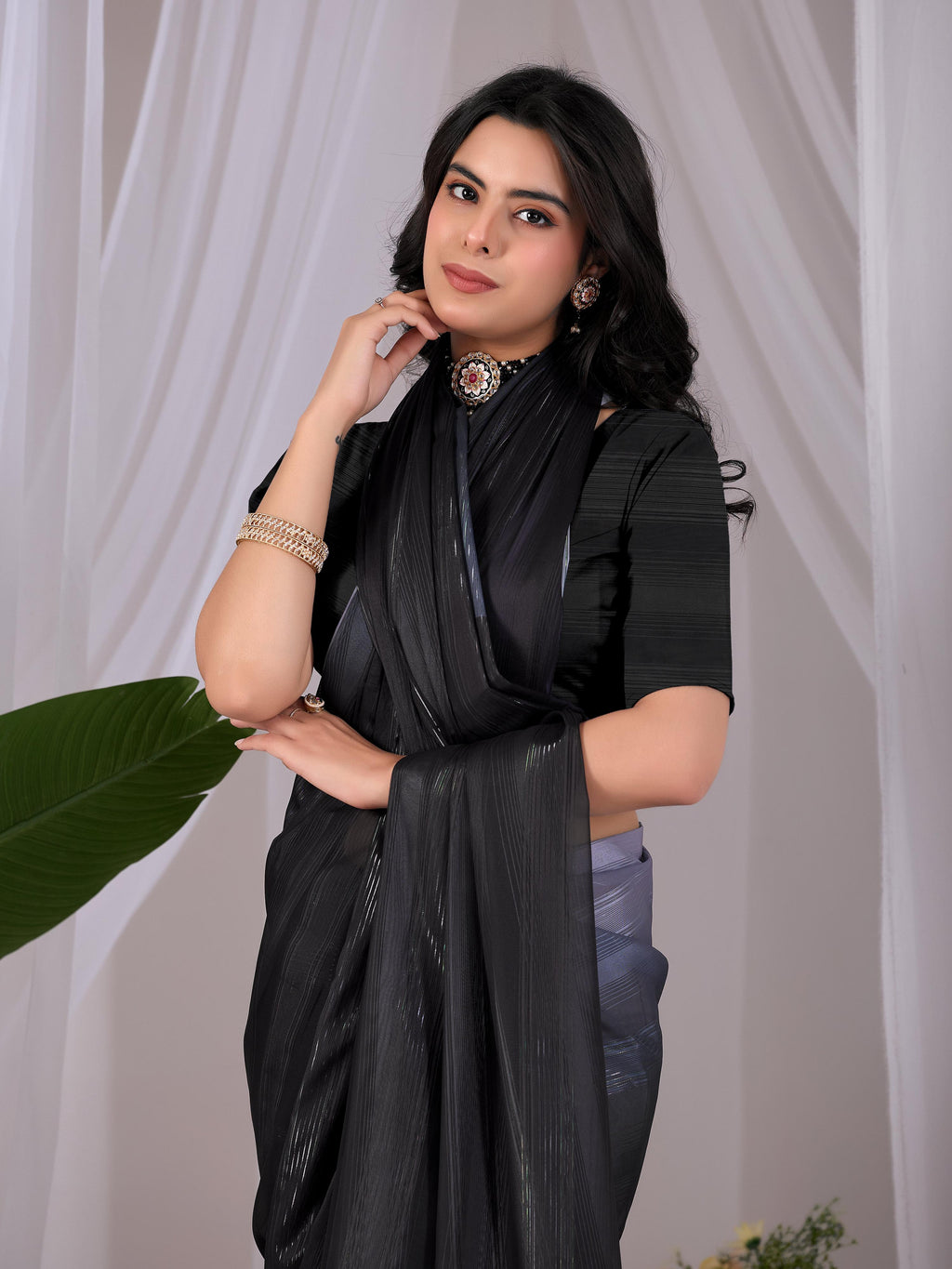 Multi-Color Monsoon Printed Saree with Black Blouse