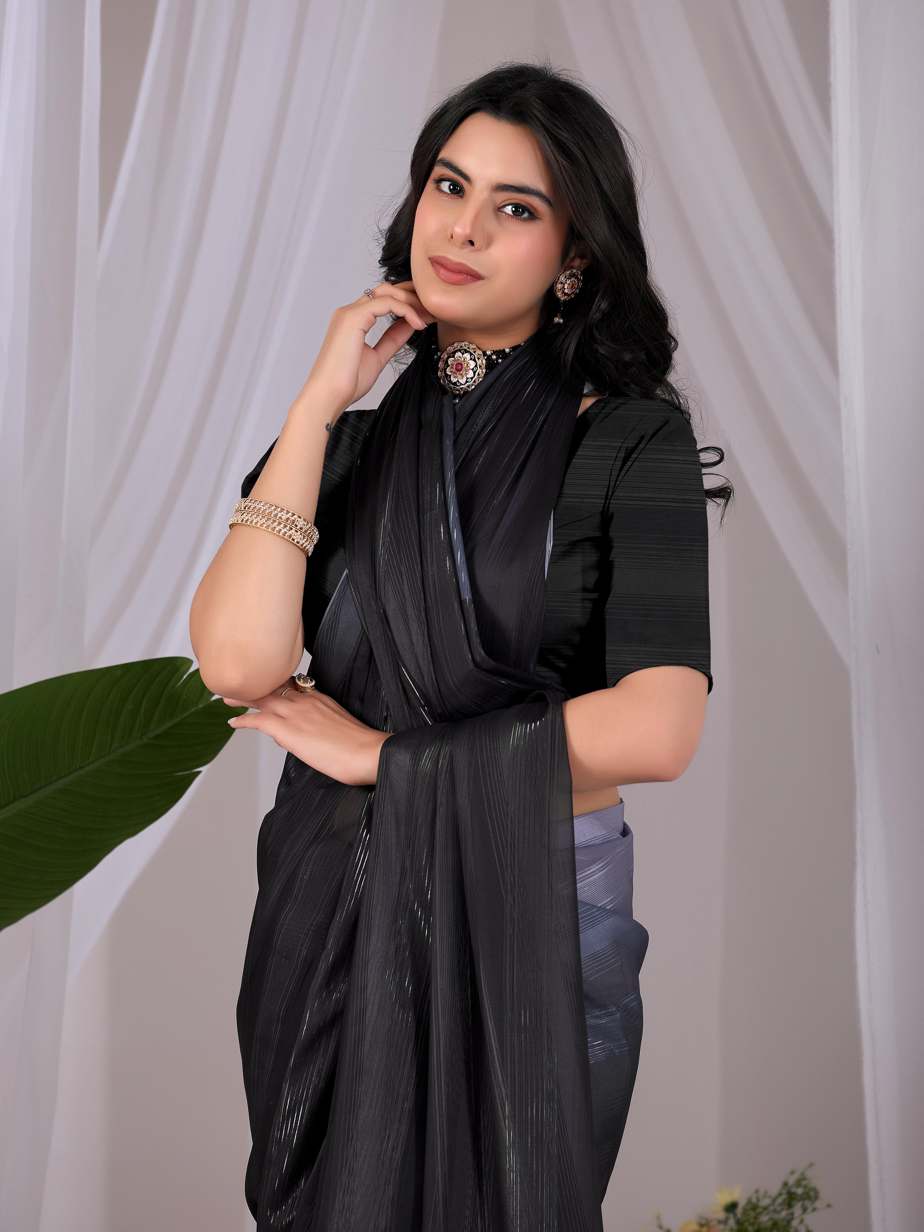 Multi-Color Monsoon Printed Saree with Black Blouse
