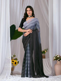 Multi-color Monsoon print saree with a contrast black blouse