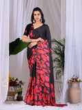 Multi Print Soft Satin Georgette Saree with Black Blouse