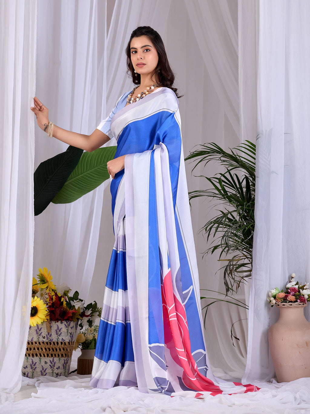 Multi-Color Printed Soft Satin Georgette Saree