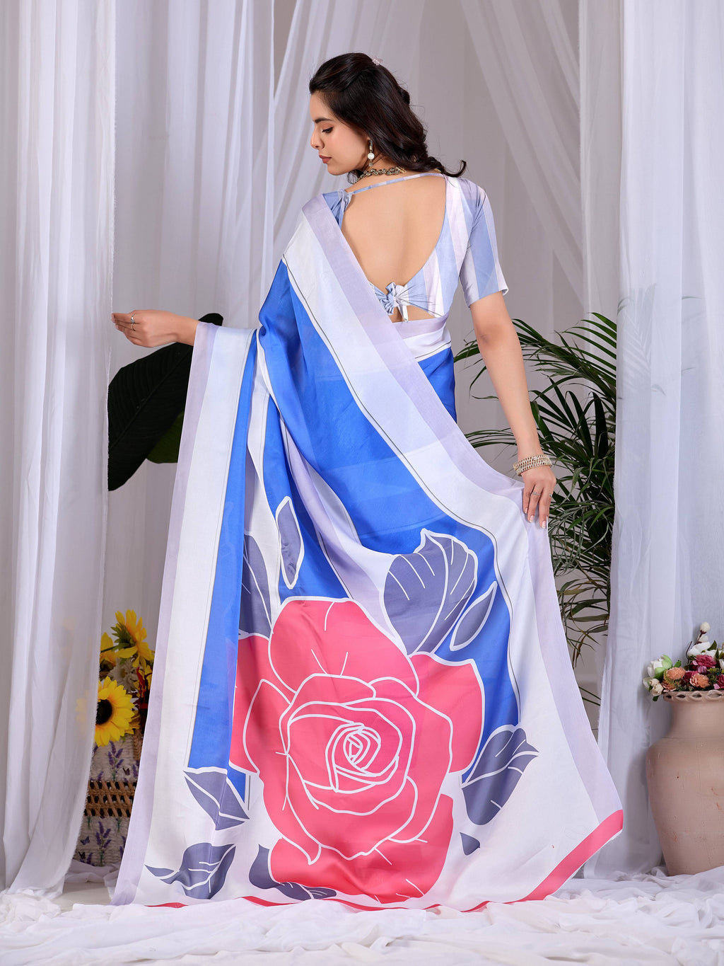 Multi-Color Printed Soft Satin Georgette Saree
