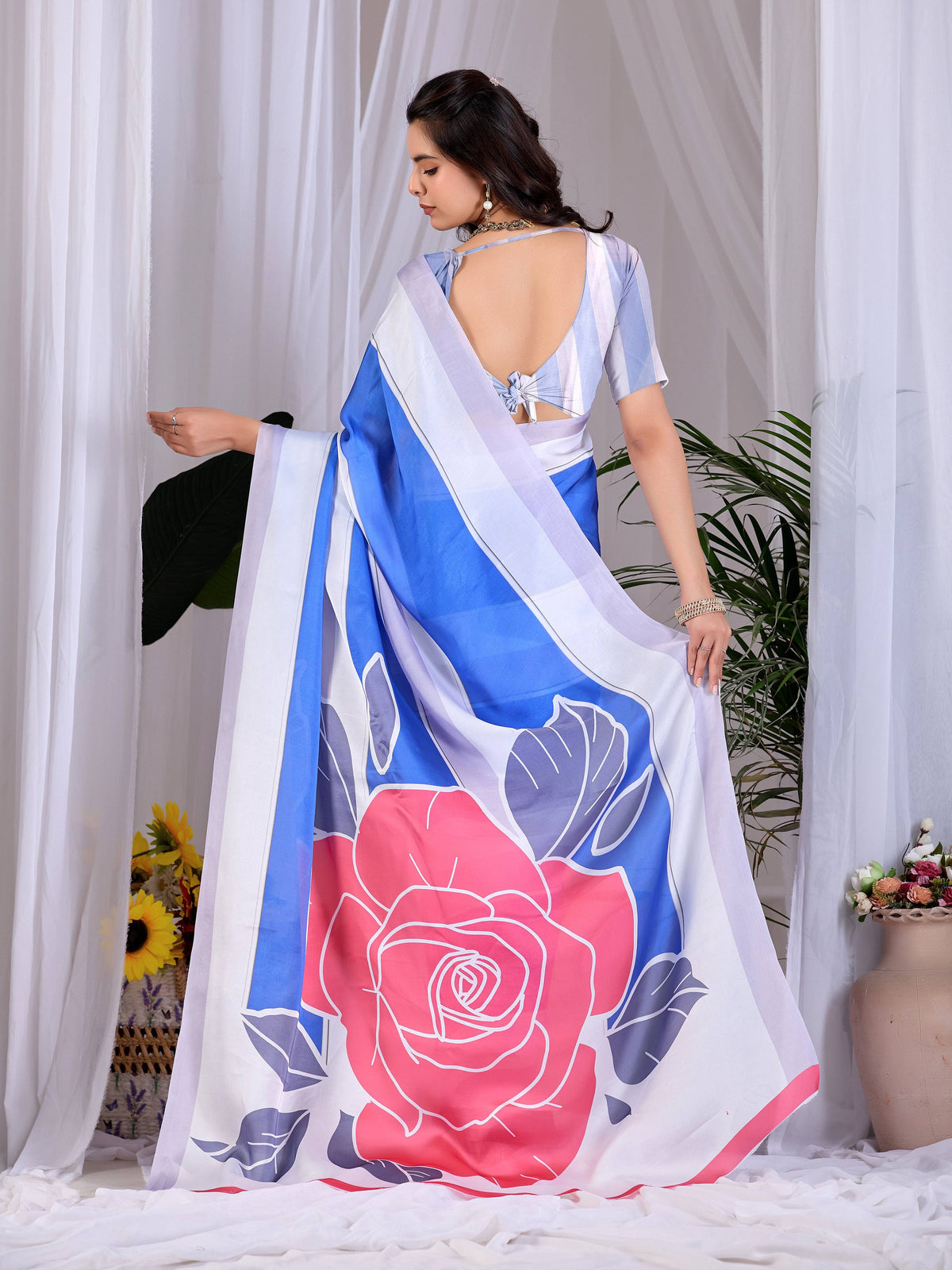 Multi-Color Printed Soft Satin Georgette Saree