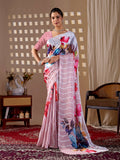 Peach Soft Satin Georgette Printed Saree with Blouse