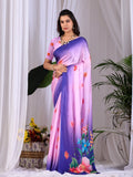 A stunning Pink soft satin georgette printed saree with delicate finish.