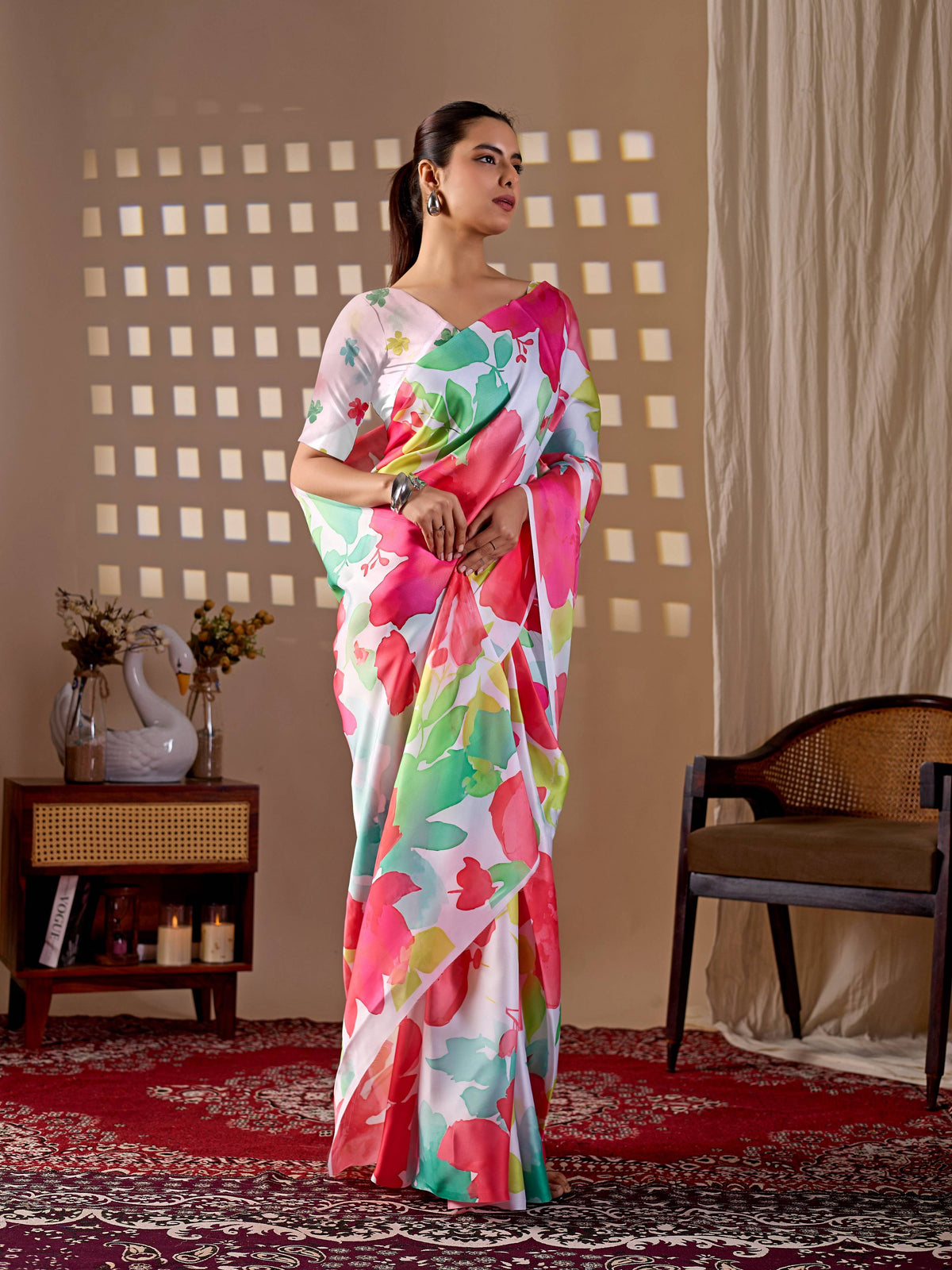 Multi-Color Soft Satin Georgette Printed Saree for Women
