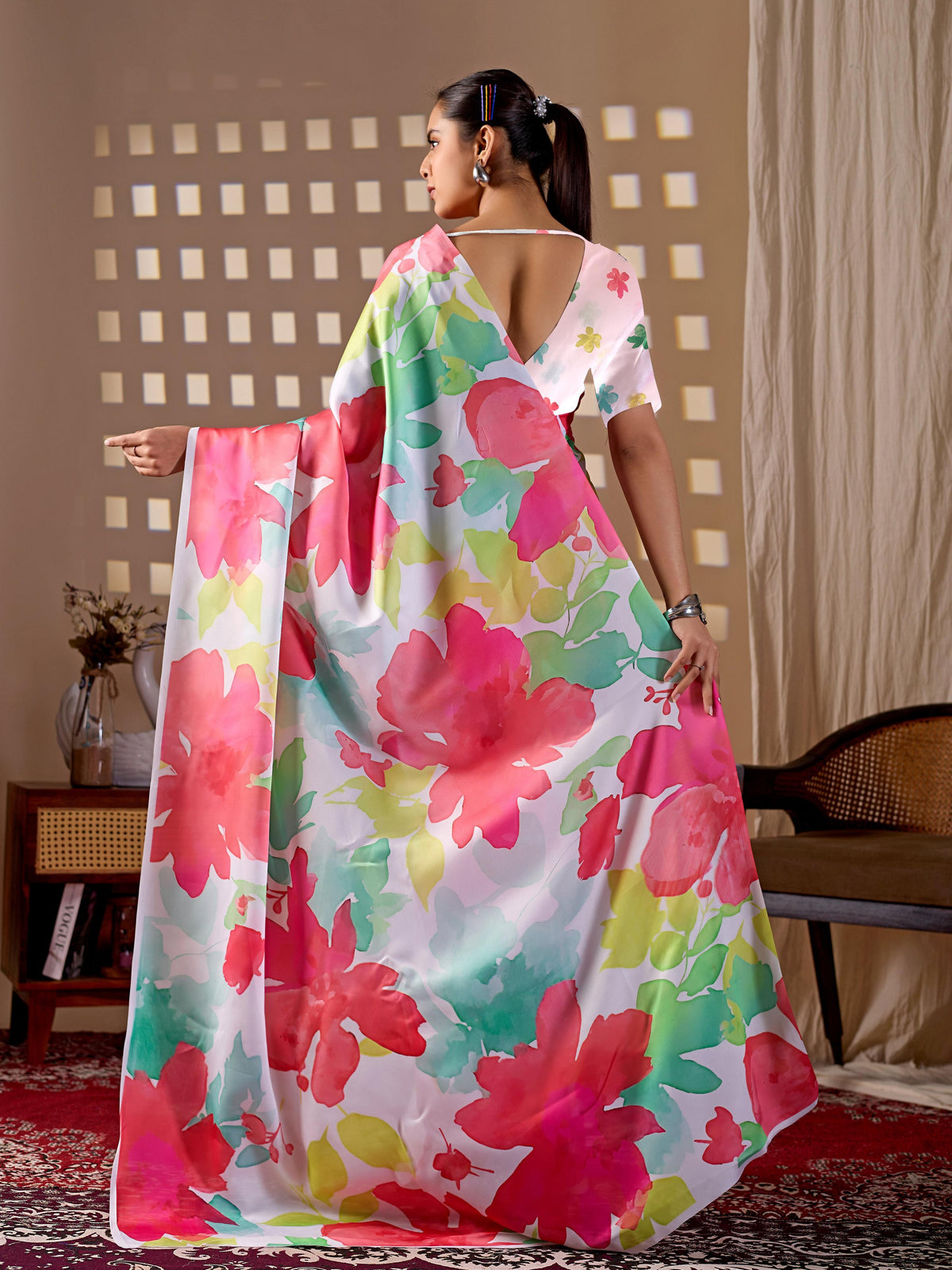 Multi-Color Soft Satin Georgette Printed Saree for Women