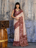 Brown Munga Cotton Printed Saree with Matching Blouse