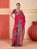 Aastha Fashion Rani Pure Silk Handloom Saree with a Rust blouse piece draped elegantly