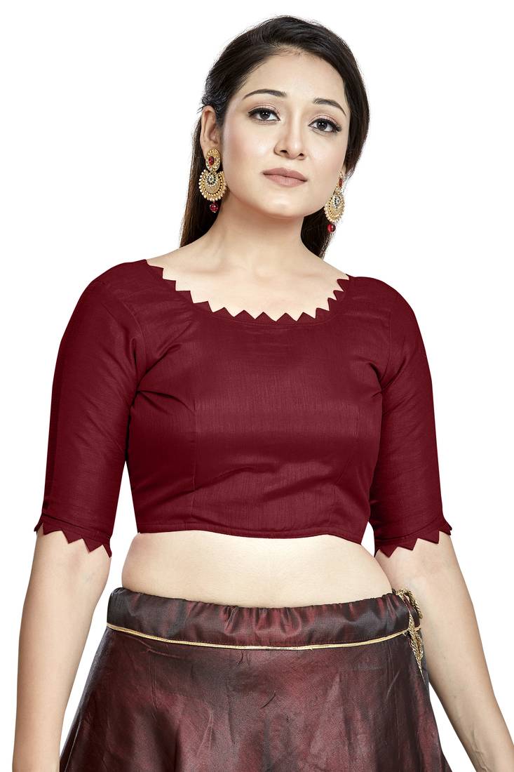 Maroon art silk boat neck saree blouse, readymade ethnic top